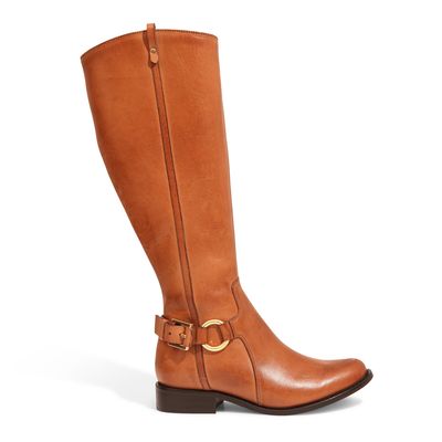 Bota Marrom Couro Fivela Cano Alto