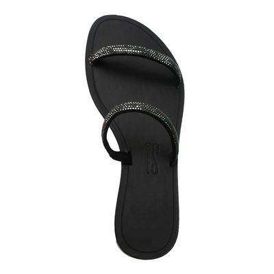 Rasteira Suede Strass Preto