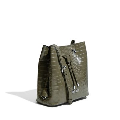 Bolsa Bucket Couro Croco Verde