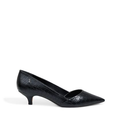 Scarpin Croco London Salto Baixo Preto