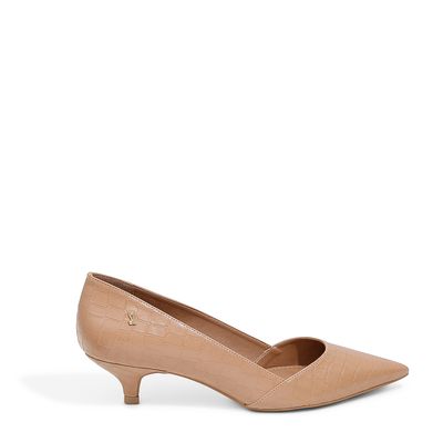 Scarpin Croco London Salto Baixo Bege