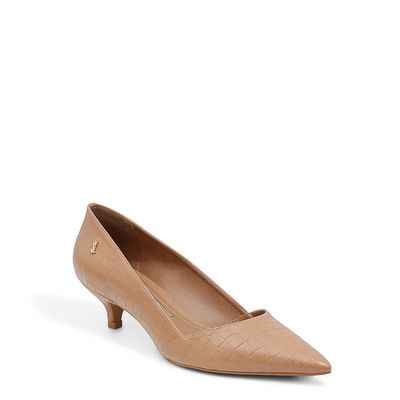 Scarpin Croco London Salto Baixo Bege