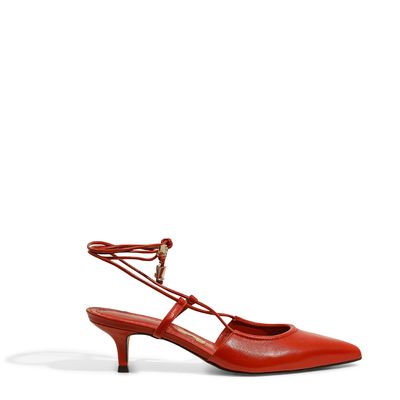 Scarpin Amarração Salto Baixo Vermelho