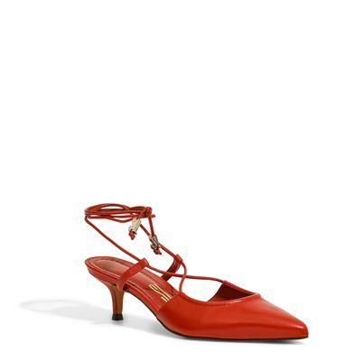 Scarpin Amarração Salto Baixo Vermelho