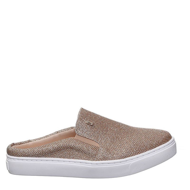 Tênis Slip On Tecido Brilhante Dourado Santa Lolla