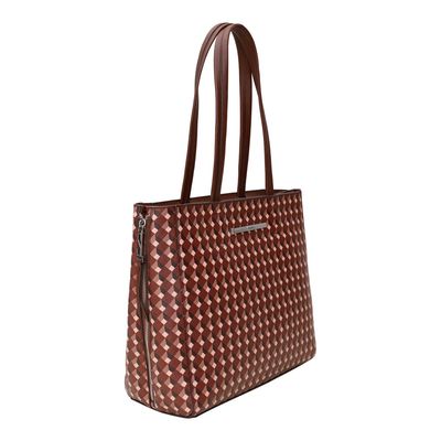 Bolsa Shopper Risco Cubos Zíper Marrom