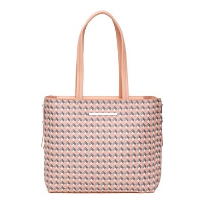 Bolsa Shopper Risco Cubos Zíper Bege