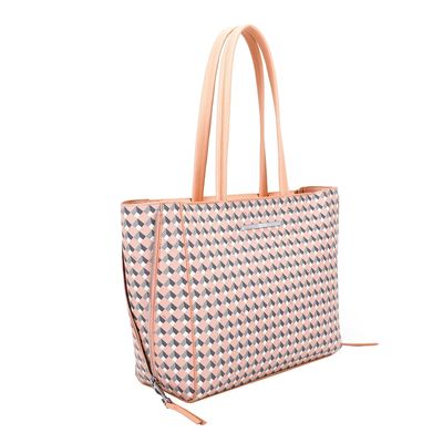 Bolsa Shopper Risco Cubos Zíper Bege