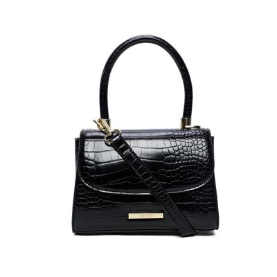 Bolsa Estruturada Couro Croco Preta