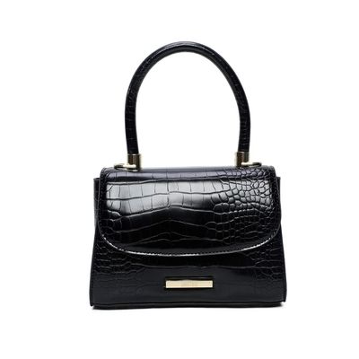 Bolsa Estruturada Couro Croco Preta