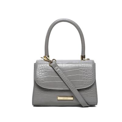 Bolsa Estruturada Couro Croco Cinza