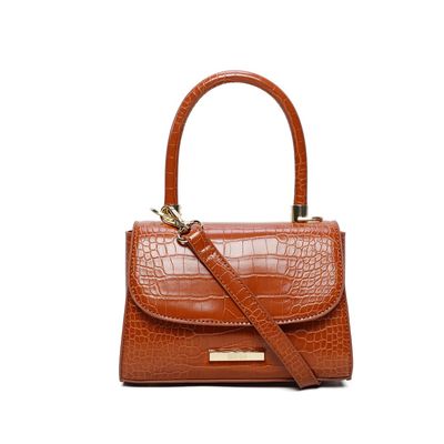 Bolsa Estruturada Couro Croco Caramelo