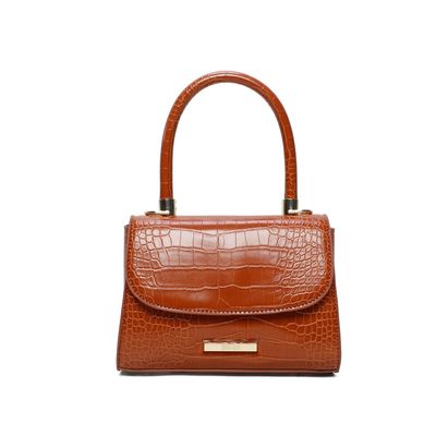 Bolsa Estruturada Couro Croco Caramelo