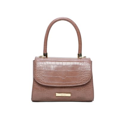 Bolsa Estruturada Couro Croco Bege