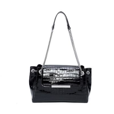 Bolsa Couro Croco Grande Corrente Preta