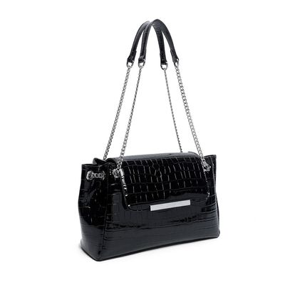Bolsa Couro Croco Grande Corrente Preta