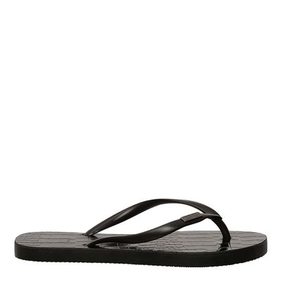 Flip Flop Croco Verniz Preto