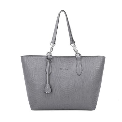 Bolsa Shopper Argola Couro Cobra Cinza