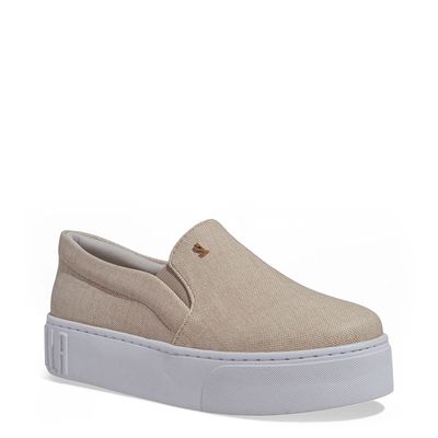 Tênis Slip On Plataforma Tecido Linho Bege