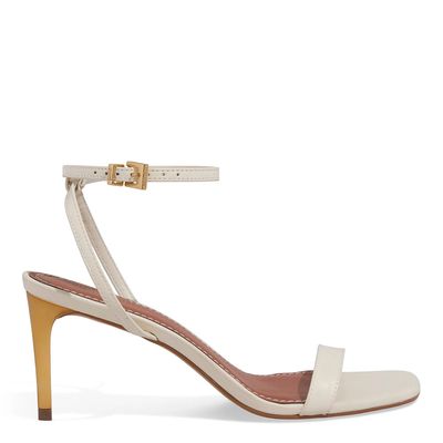 Sandália Couro Pelica Salto Fino Creme