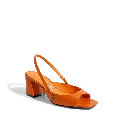 Peep Toe Slingback Bico Quadrado Laranja