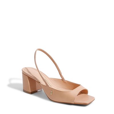 Peep Toe Slingback Bico Quadrado Nude Rosado