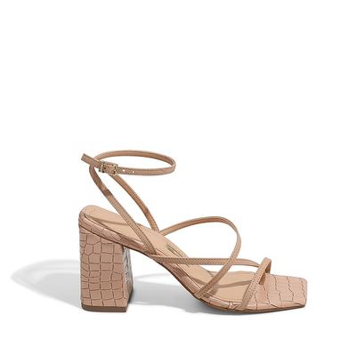 Sandália Croco Tiras Nude Rosado