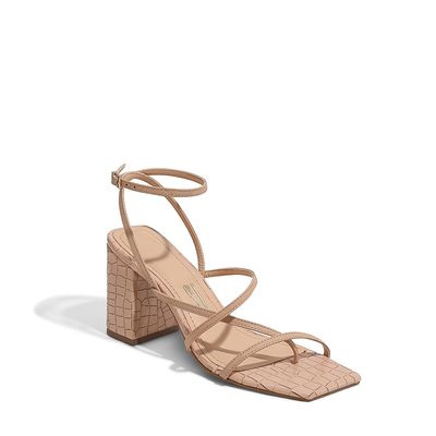 Sandália Croco Tiras Nude Rosado