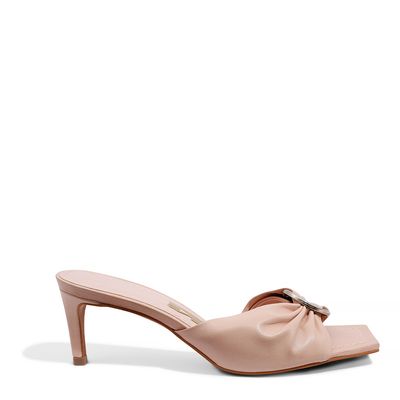 Mule Couro Argola Franzida Rosa