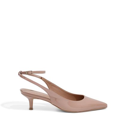 Scarpin Slingback Verniz Salto Baixo Bege