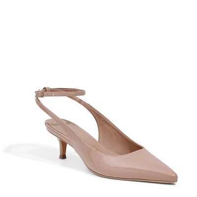 Scarpin Slingback Verniz Salto Baixo Bege
