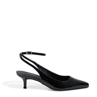 Scarpin Slingback Verniz Salto Baixo Preto