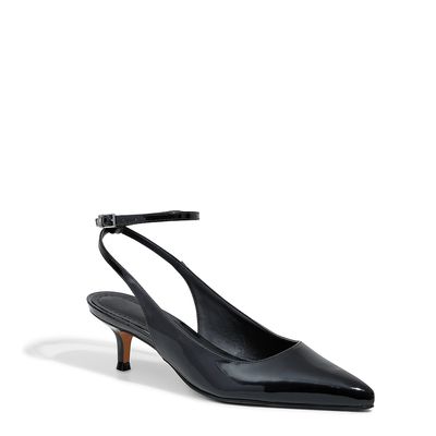 Scarpin Slingback Verniz Salto Baixo Preto