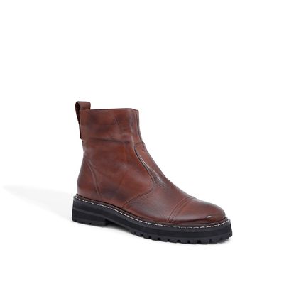 Bota Marrom Couro Salto Tratorado
