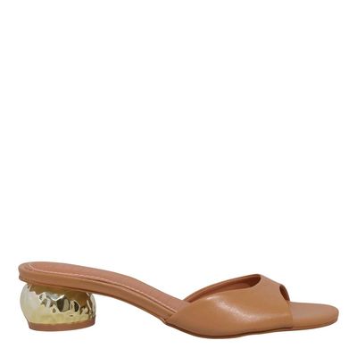 Mule Napa Caramelo Salto Baixo Metalizado