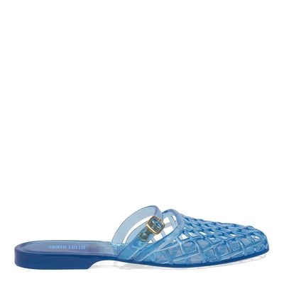 Mule Borracha Vazado Bico Quadrado Azul