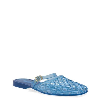 Mule Borracha Vazado Bico Quadrado Azul