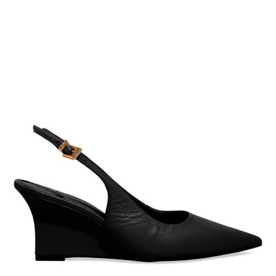 Scarpin Slingback Couro Anabela Preto