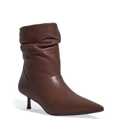 Bota Couro Cano Baixo Slouch Marrom