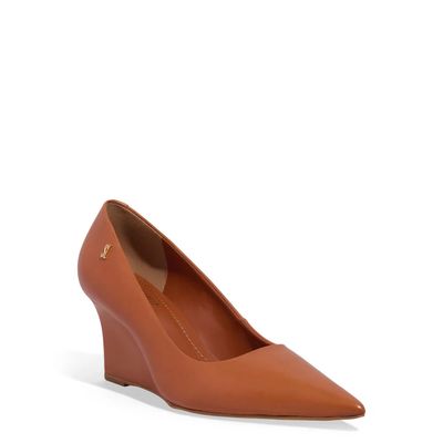 Scarpin Anabela Couro Rosê Bico Fino