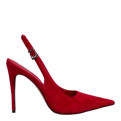 Scarpin Slingback Couro Camurça Vermelho Salto Agulha
