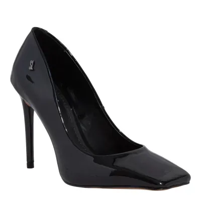 Scarpin Verniz Preto Salto Alto Fino