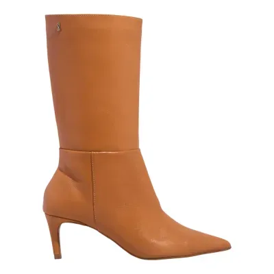 Bota Couro Cano Médio Caramelo Bico Fino