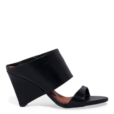 Mule Couro Confort Salto Geométrico Preto