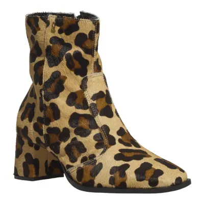 Bota Cano Médio Couro Pelo Onça Bico Quadrado