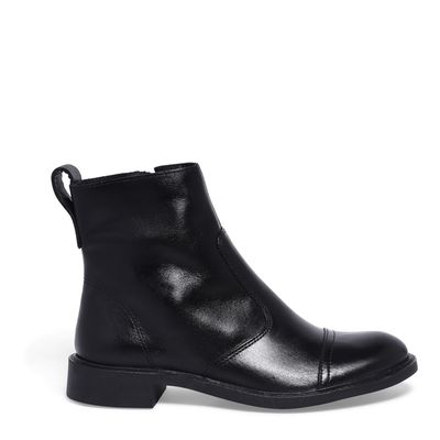 Bota Couro Cano Curto Preta Salto Baixo