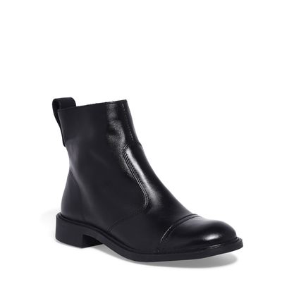 Bota Couro Cano Curto Preta Salto Baixo