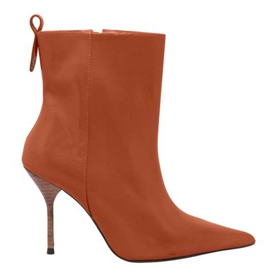 Bota Couro Cano Médio Marrom Salto Agulha