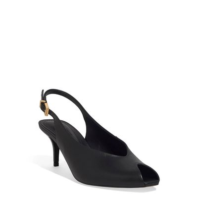 Peep Toe Slingback Couro Preto Salto Baixo