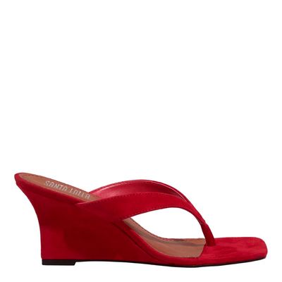 Mule Thong Couro Camurça Anabela Vermelho